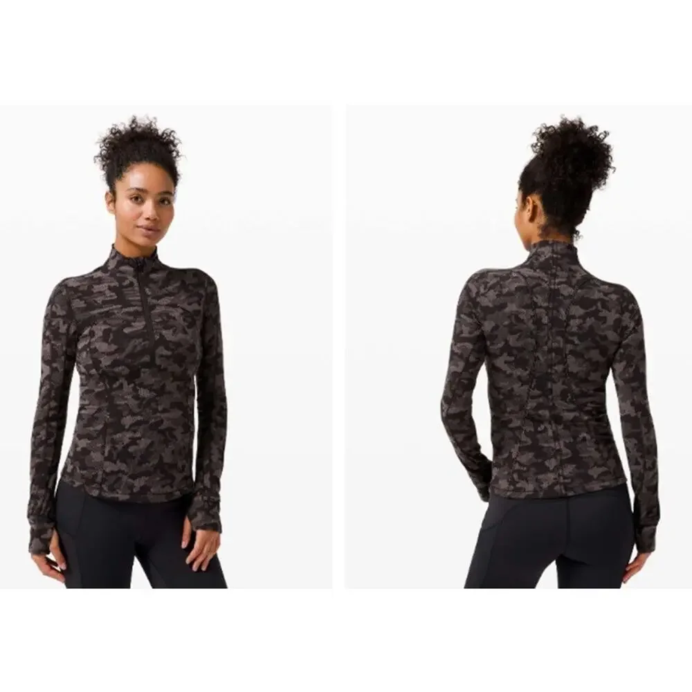 Lululemon Run Briskly 1/2 Zip Heritage 12 Camo Jacquard Black Lunar Rock
